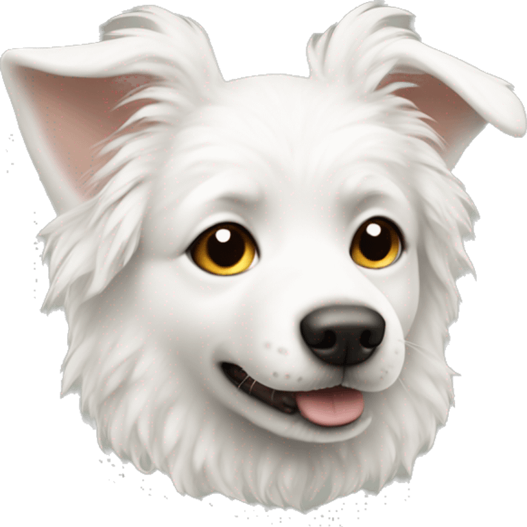 Realistic white dog with log fluffy ears and curly tail emoji