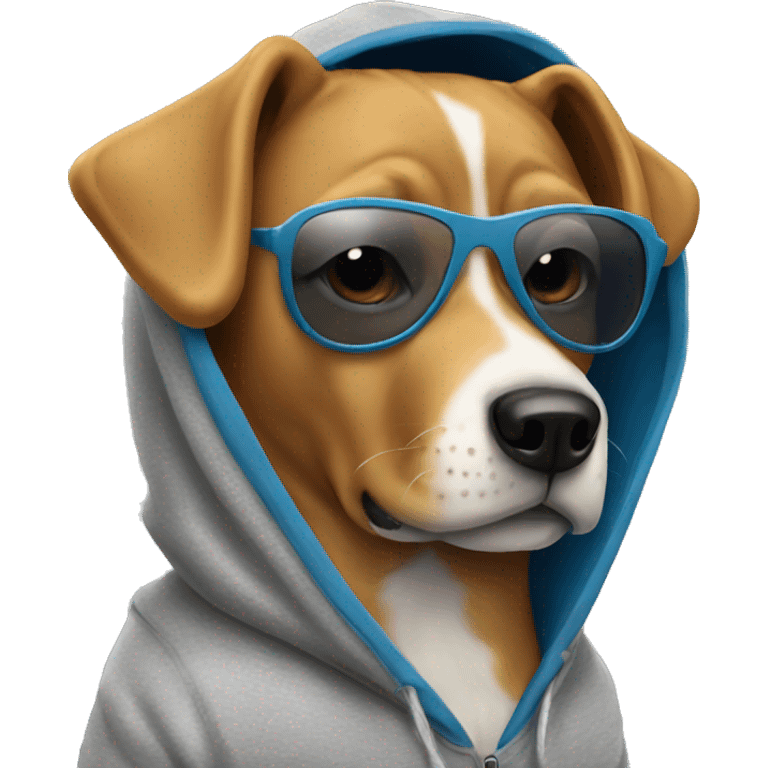 Dog wearing hoodie and shades emoji