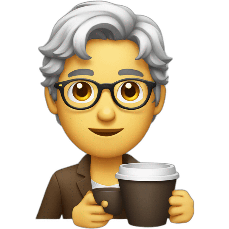 graphic designer working with glasses having coffee emoji