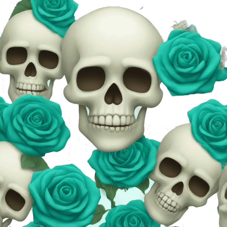 Skull with teal roses on top emoji