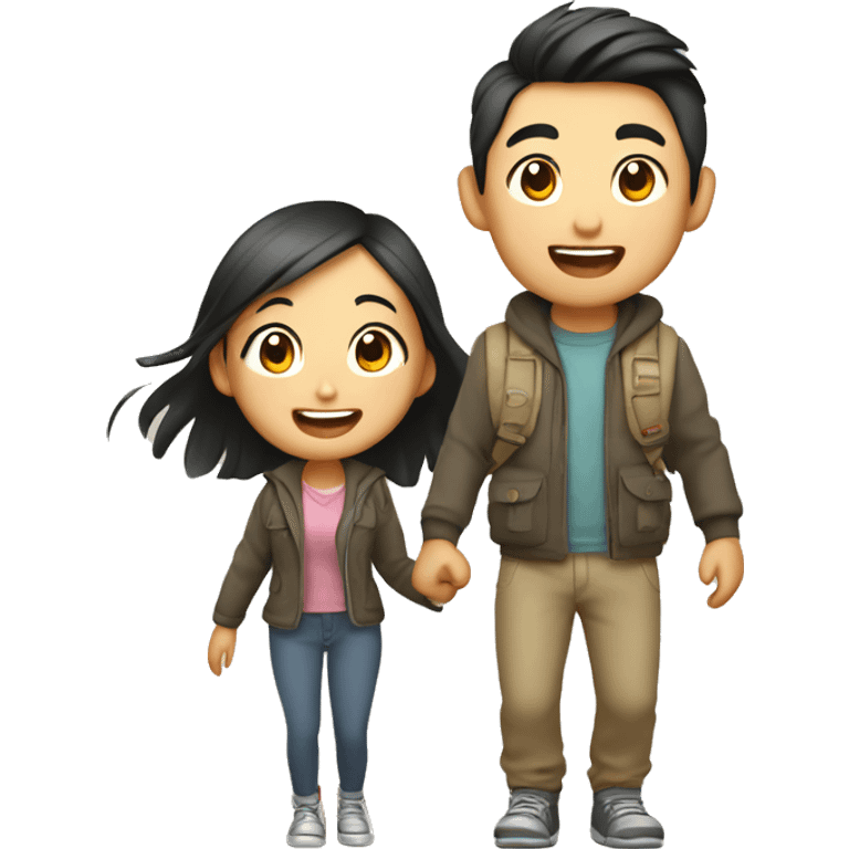 Cute young  Asian couple excitedly traveling  emoji