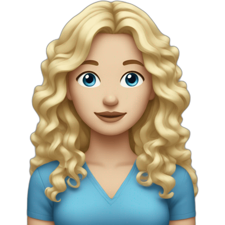 blonde woman with wavy hair and blue eyes and freckles emoji