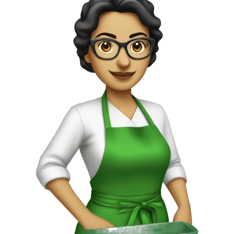 mexican lady green apron  with glasses cooking tacos emoji