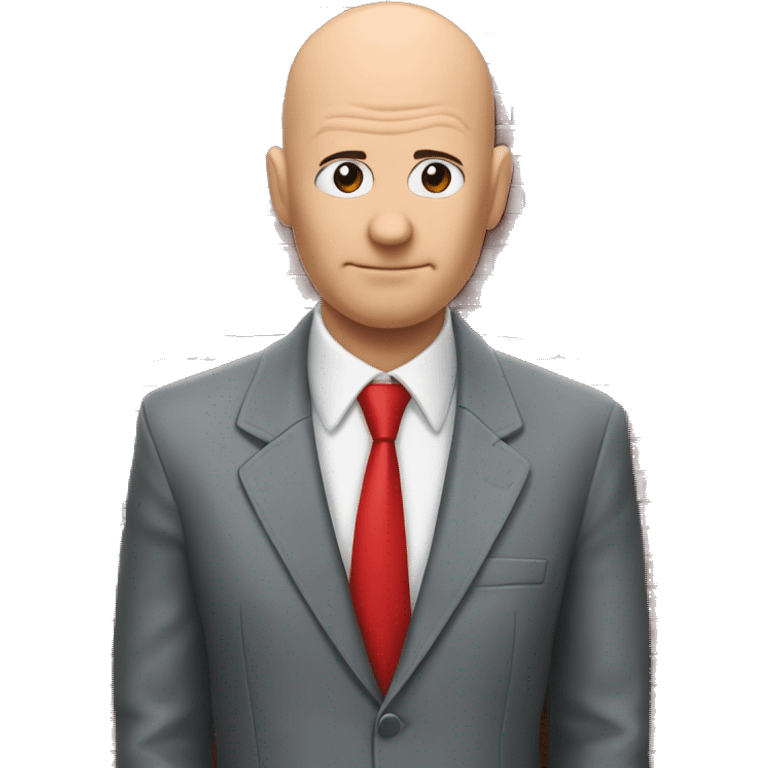 Serious Bald man with suit and red tie and leather gloves with back against wall peaking around corner of red brick wall onto a street emoji