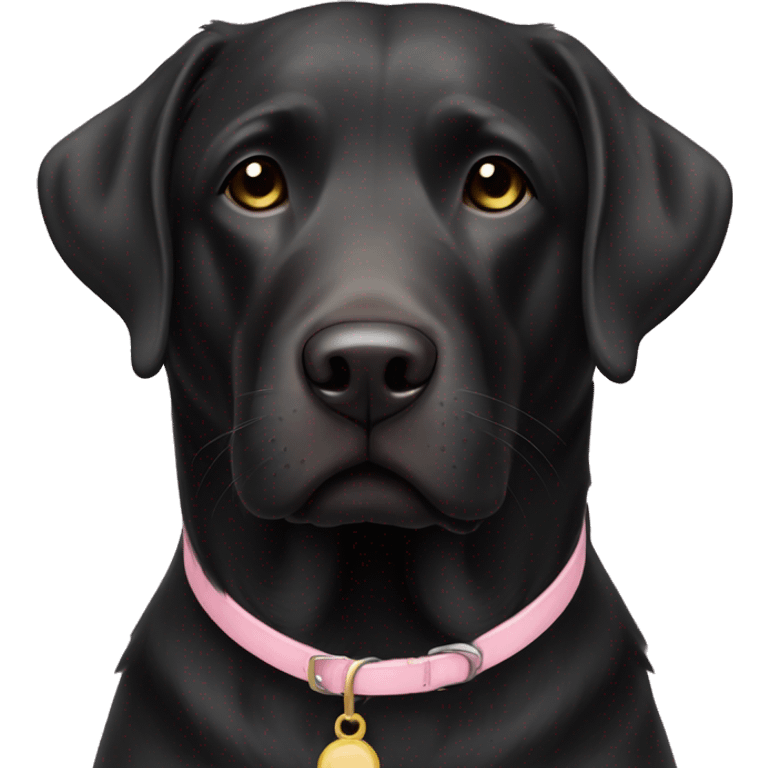 Black older Labrador with light pink collar  emoji