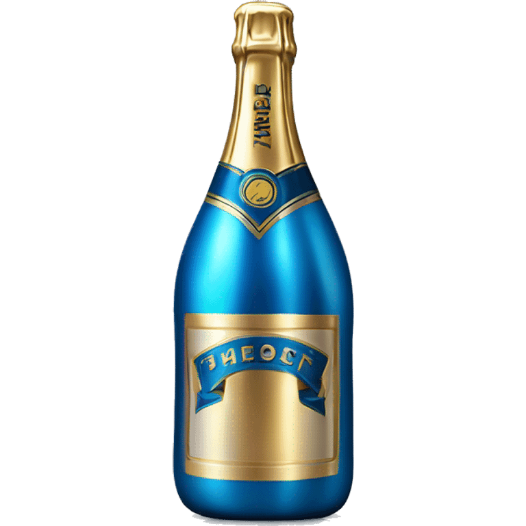 Realistic metallic blue champagne bottle. emoji