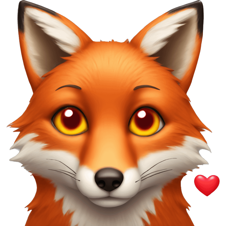 deep lush red fox face with tiny red heart instead of eyes emoji