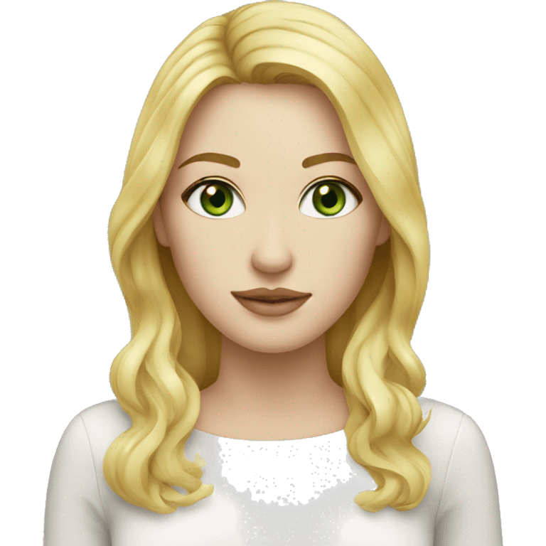 white woman with green eyes, blonde ombré hair with freckle emoji