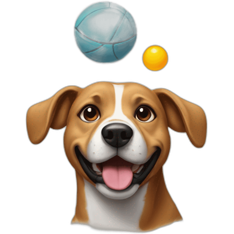 dog with tonigue out balancing a ball on his head emoji