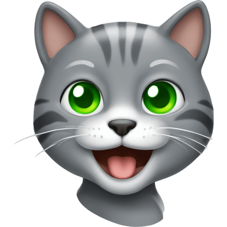 gato gris con ojos verdes sonriendo emoji