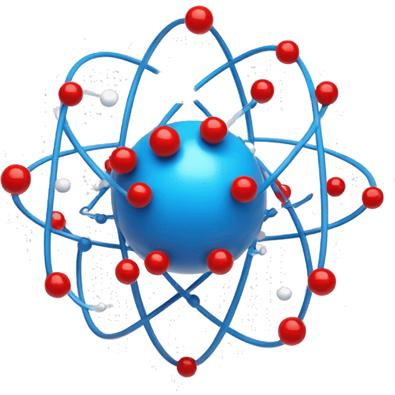 An atom with small blue and red spheres at the center and white spheres orbiting around the exterior emoji