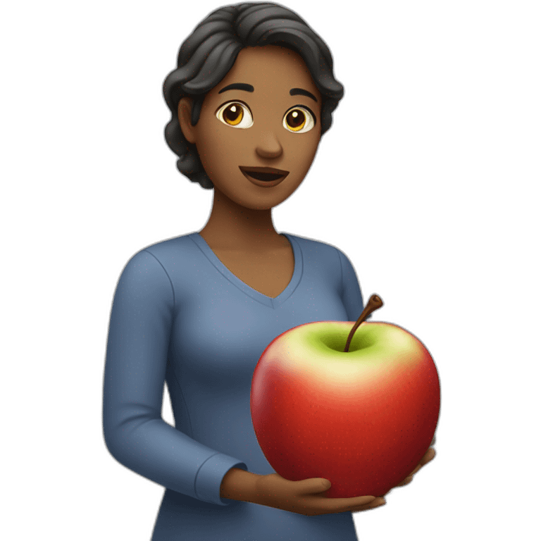 woman holding an apple emoji