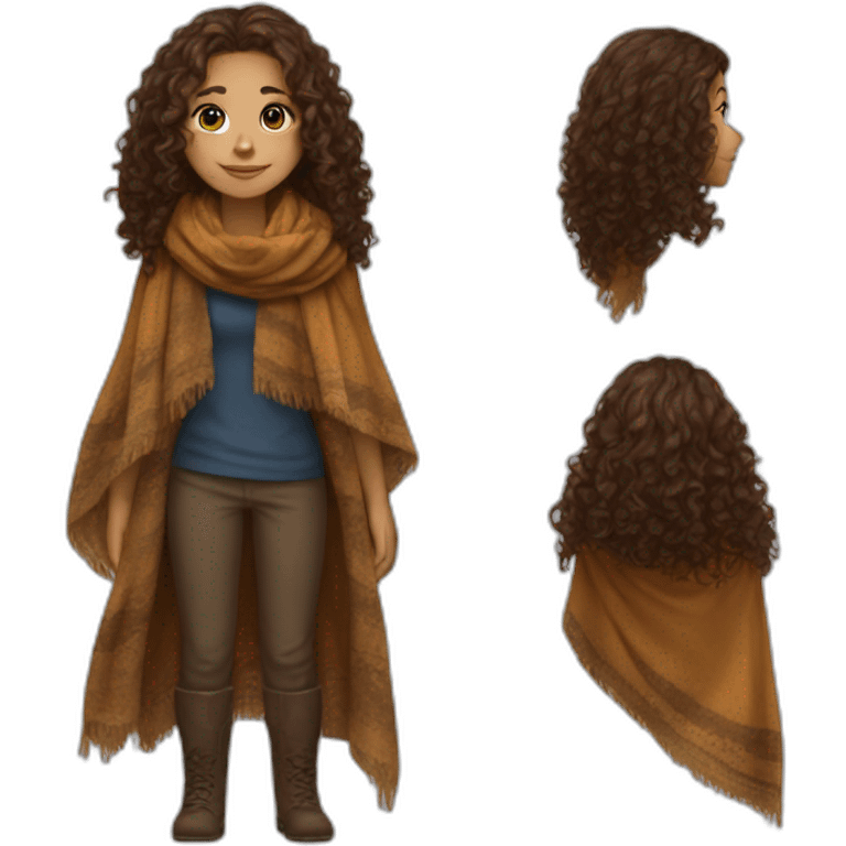 Girl with beorn long curly hair in riffindor scarf clothes emoji