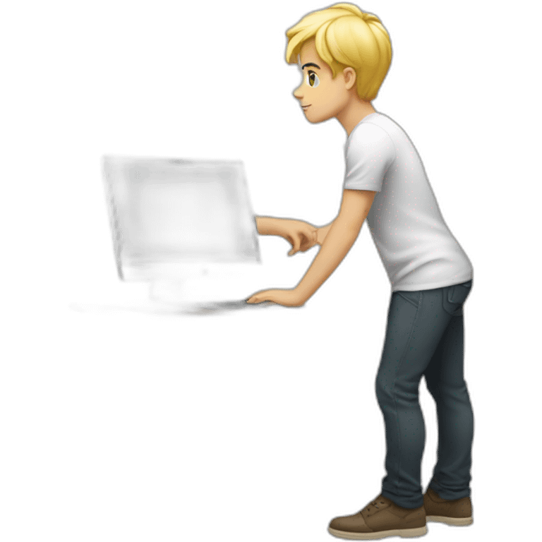 young blonde male programming at standing desk emoji