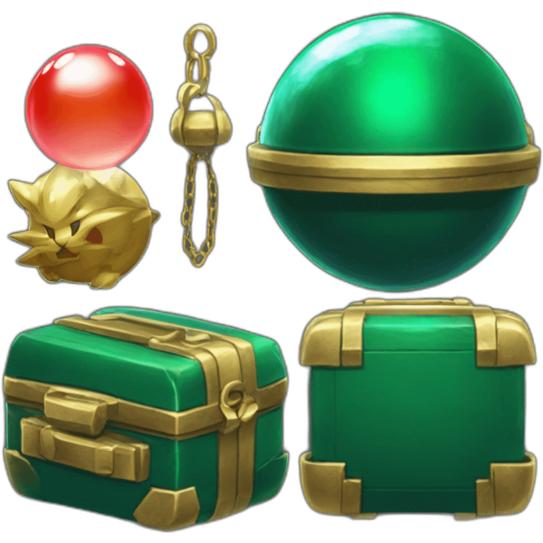 Pokemon Game LootCase Color DarkGreen Rich Treasure Legendary Epic Pokeballs Pokemons and Pokemon Items Inside this have Shiny Glow emoji