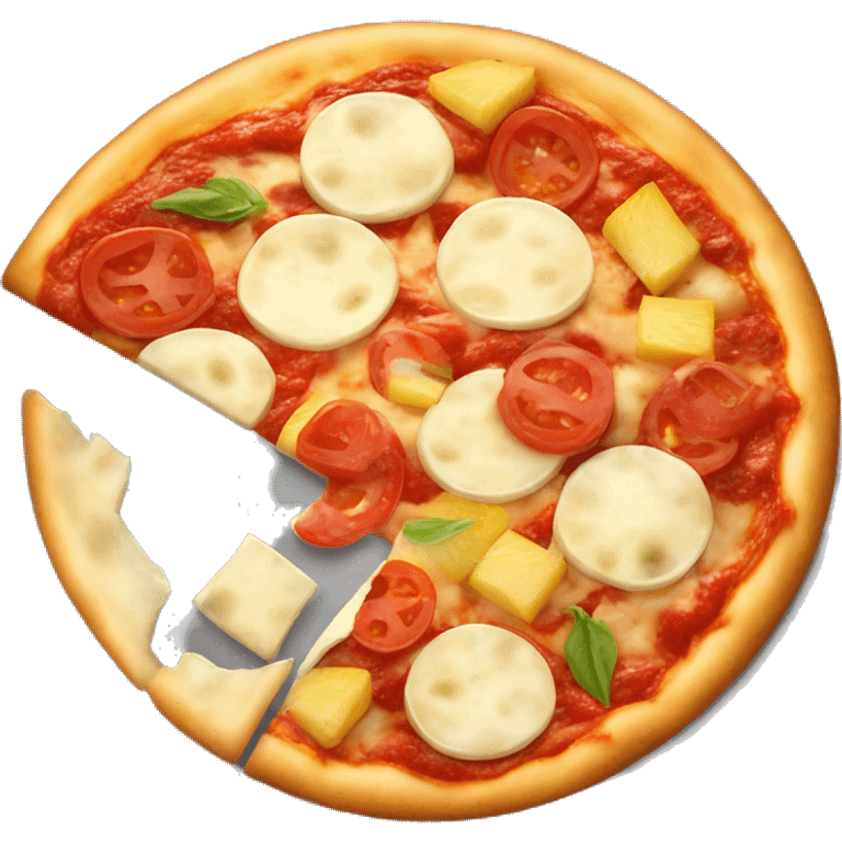 pizza with tomato sauce, mozzarella and pineapple's slices emoji