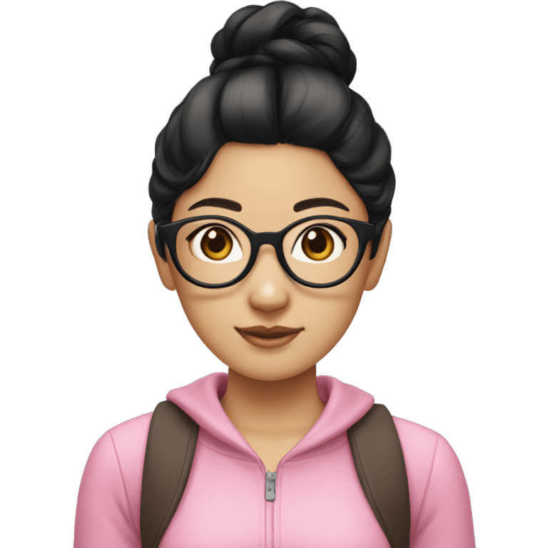 "An Asian girl with black hair, wearing glasses, and dressed in a pink outfit. Her hair is styled in two buns on either side." emoji