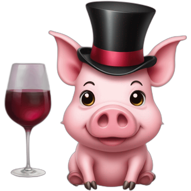 pig with a top hat and a glass of wine emoji