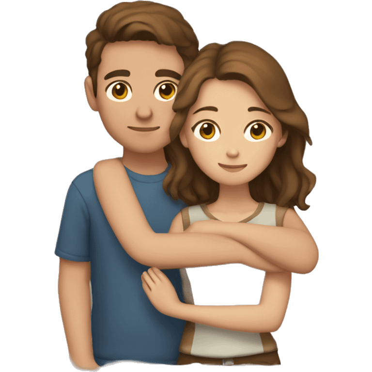 couple boy and girl, with brown hair are cuddling emoji