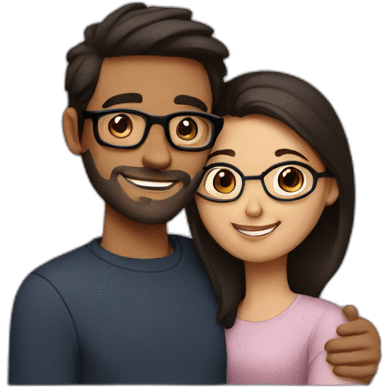 Brown Guy with black hair and long brown bun hair with glasses Woman hugging emoji