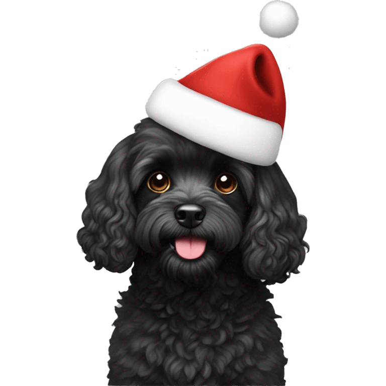 black Cavapoo dog with Santa hat emoji