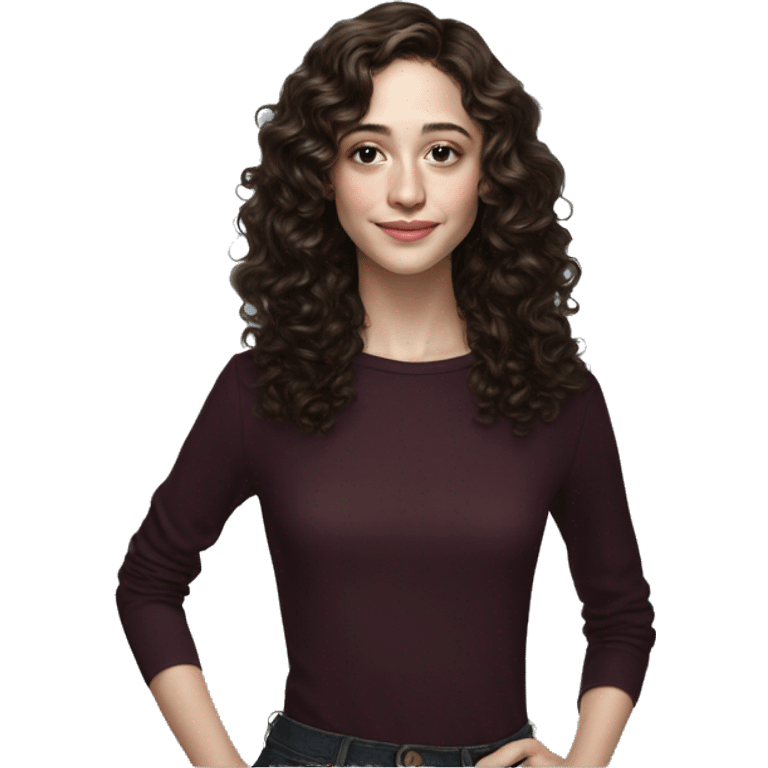 Emmy Rossum Teenager long dark brown curly hair, hyperreal photoreal emoji