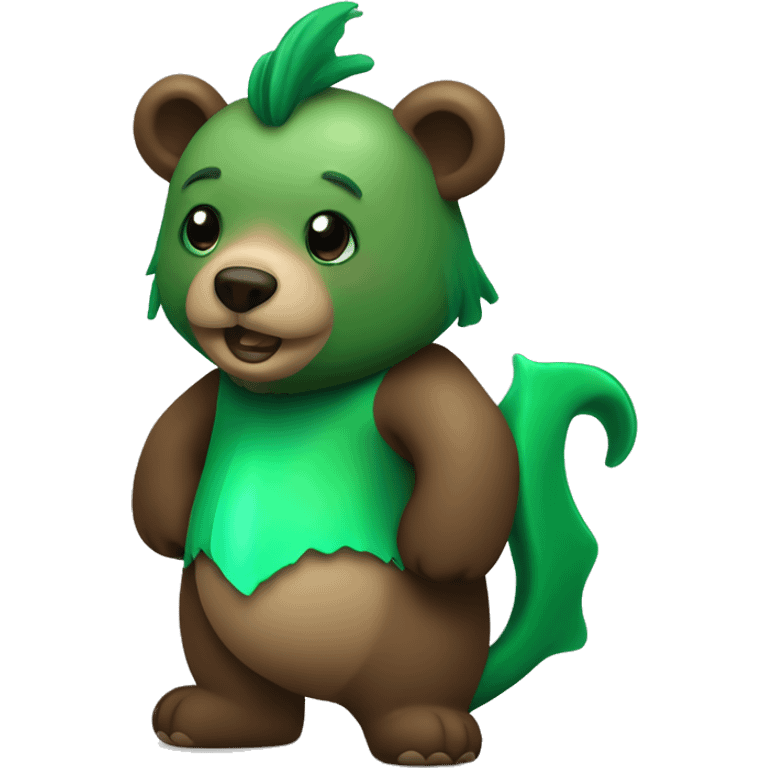 brown bear with green merman tailfin instead of hind legs (merbear) emoji