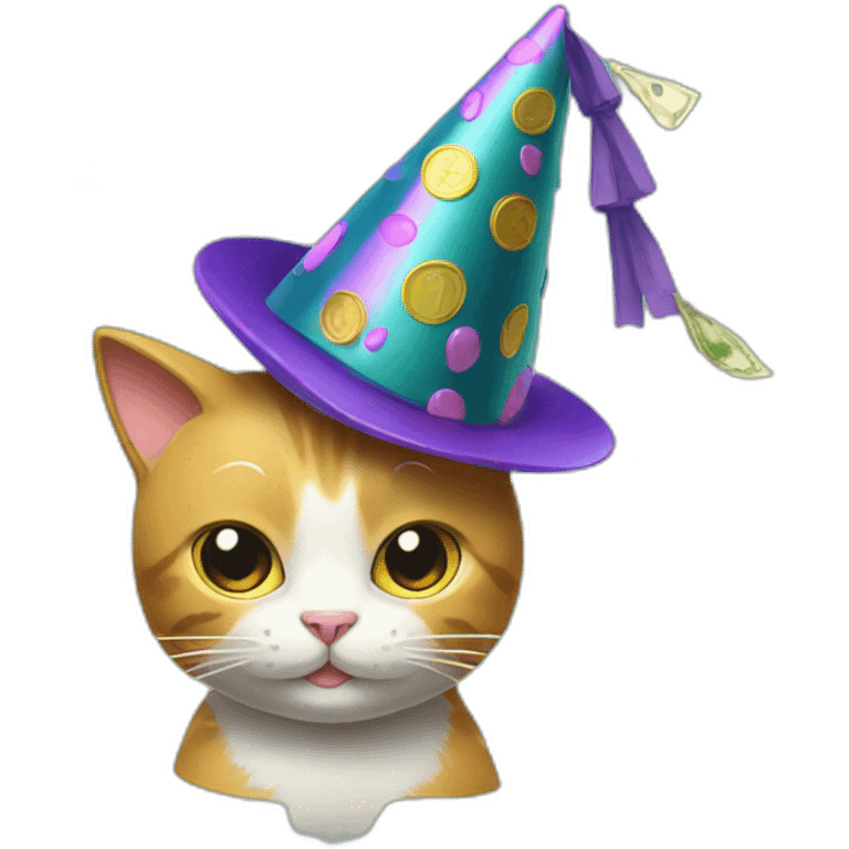 cat with party hat AND MONEY emoji