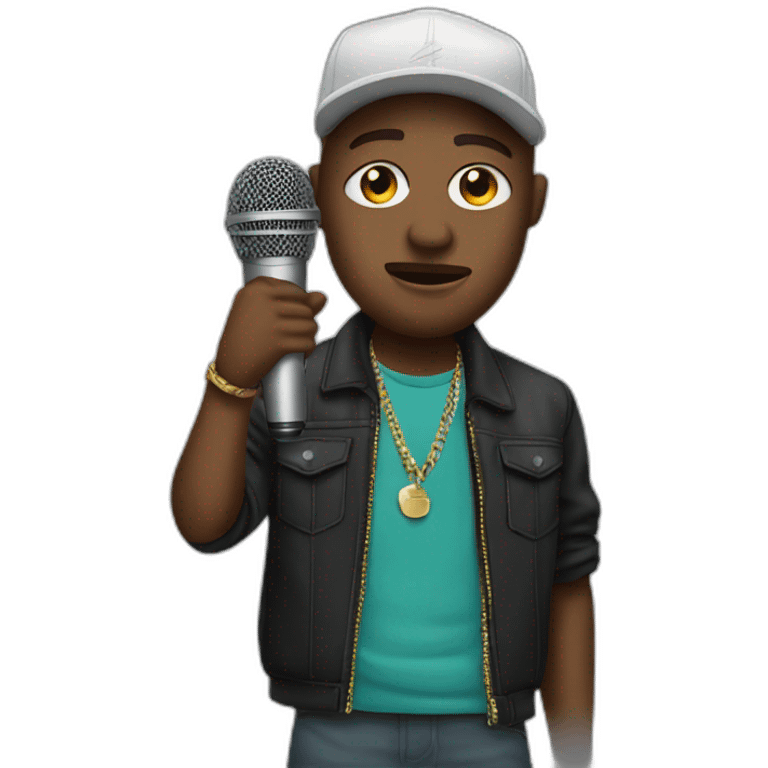 a white rapper with a microphone emoji