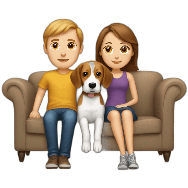 Brown hair White boy and girl with beagle Sit on couch emoji