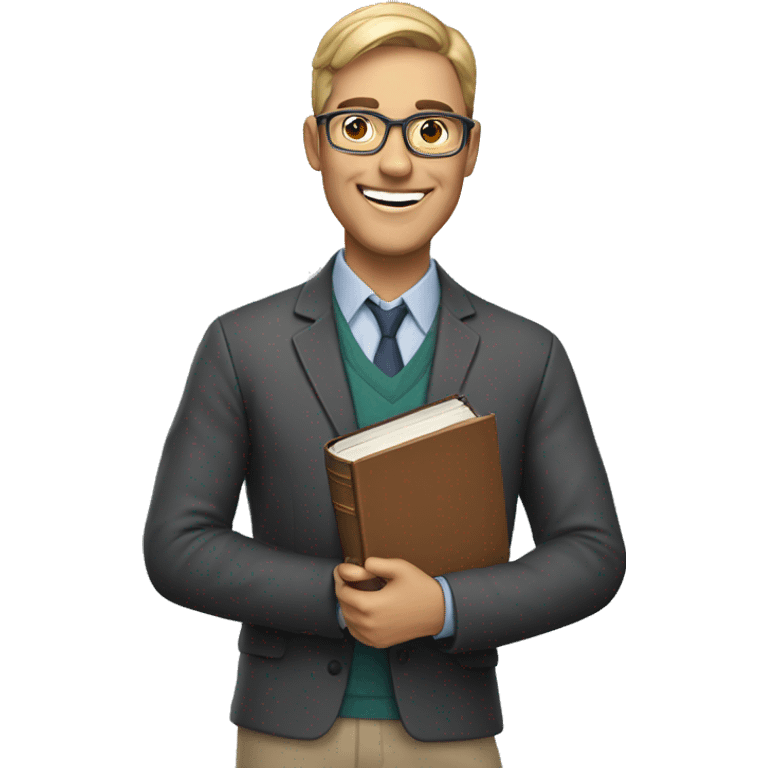 An English teacher with holding books and smiling emoji