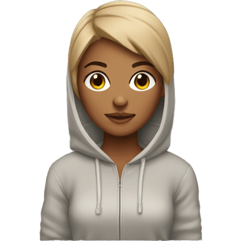 Tan girl with pixie cut and hoodie emoji