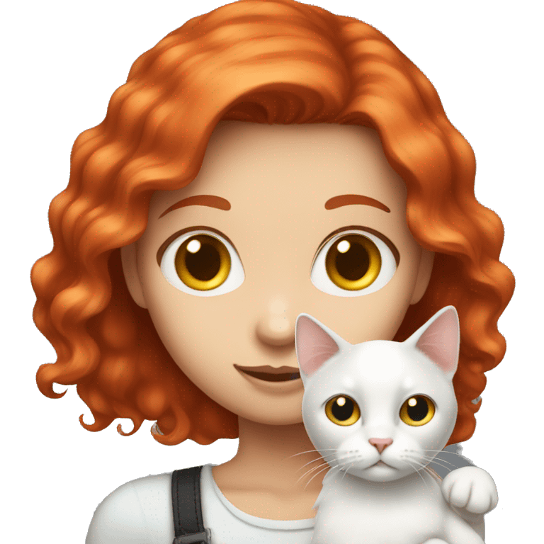 Red head girl holding white cat black spots emoji