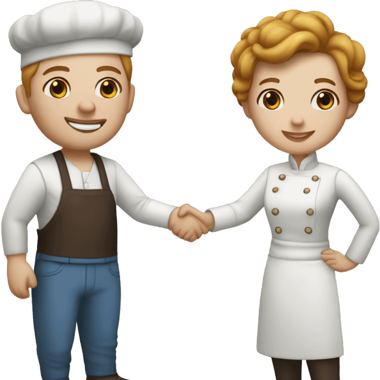 restaurant owner with white skin, and blogger with white skin, shaking hands in great detail emoji