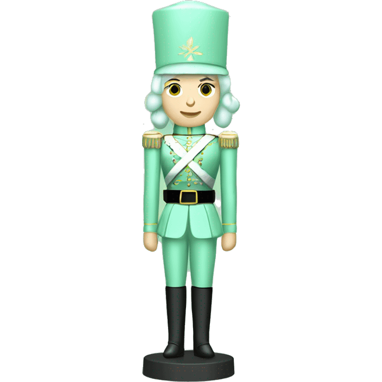 Realistic tall Female Caucasian pastel mint green nutcracker soldier with mint green hair. emoji