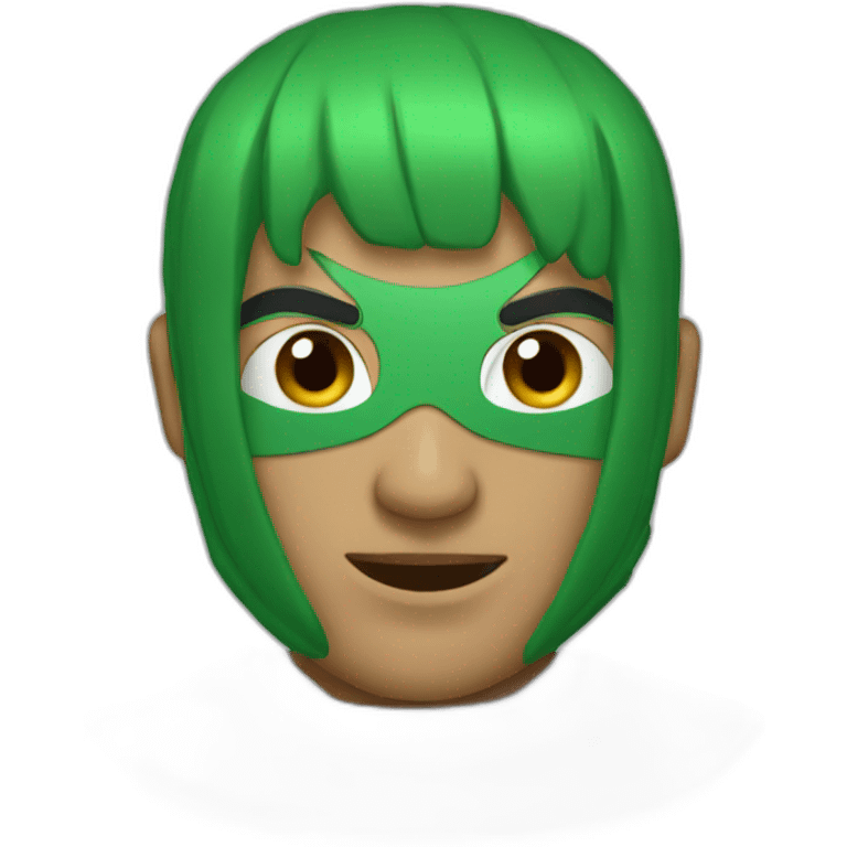 A masked fighter with a green hair on his head emoji