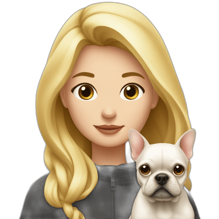 Femme blonde avec une capuche et un bouledogue français à côté d'elle emoji