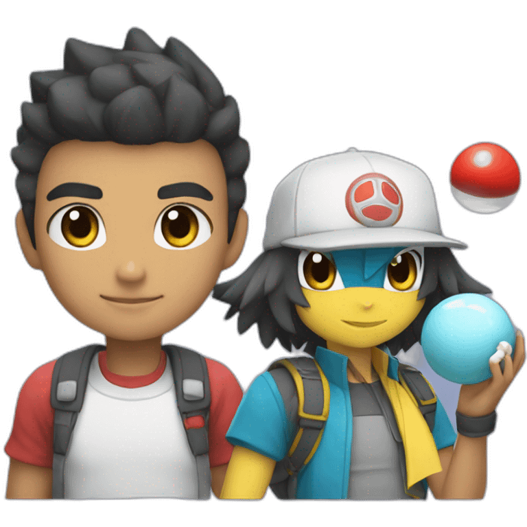 Pokemon trainer with a poke ball and noctali emoji