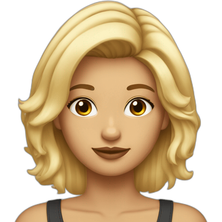 chica rubia con el pelo liso y mechas californianas sin gafas con blusa negra emoji