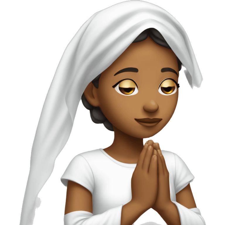 Caramel skin Girl praying for with white veil  emoji