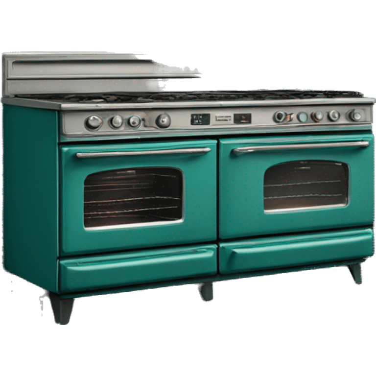 Realistic dark turquoise vintage stove with double oven emoji