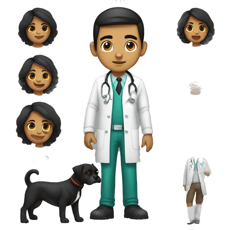 Young Mexican doctor with black boxer dog  emoji