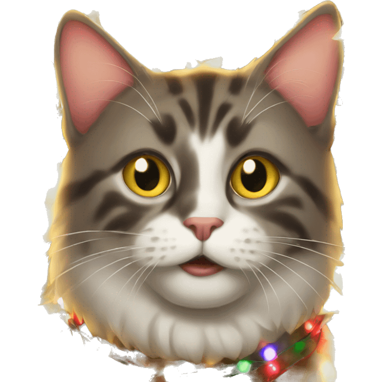 Christmas cat covered in Christmas lights  emoji