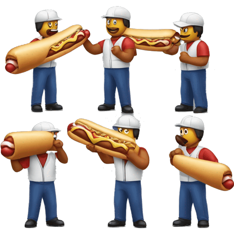 six mailmen fighting over a hotdog emoji