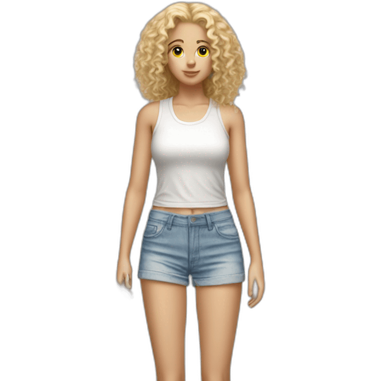 ultrarealist white long curly blonde girl with jean short shorts and sneakers emoji