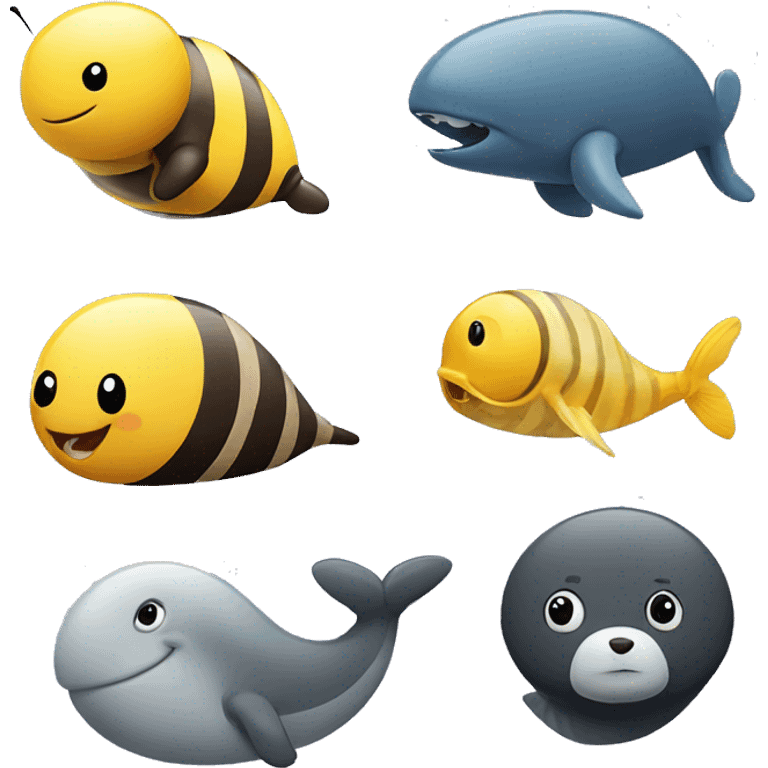 4 animals: whale bear bee snail emoji