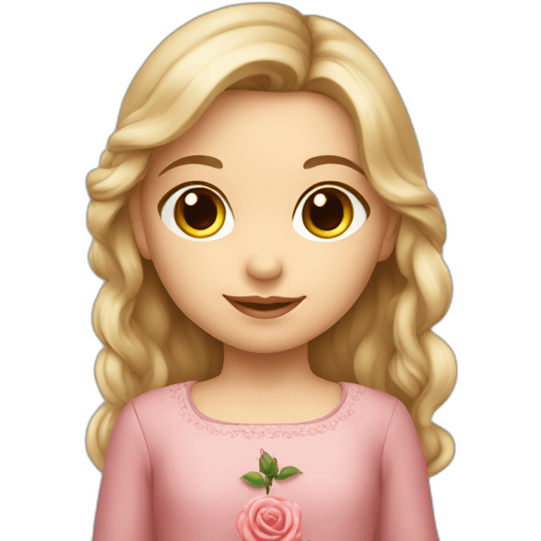 Caucasian Little girl with long sleeve dress, holding rose  emoji