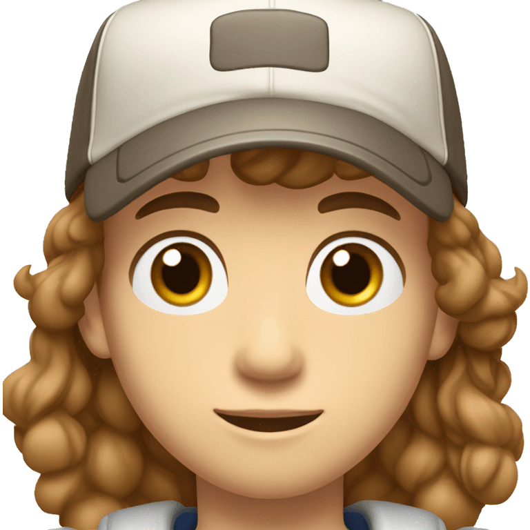 Teenager boy type italian, White skin, with baseball cap backwards with wavy brown hair (Which go down behind to the nape of the neck), Little bit dezoom emoji