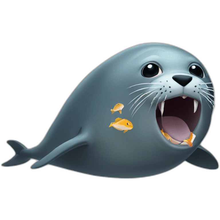 A seal eating a fish  emoji