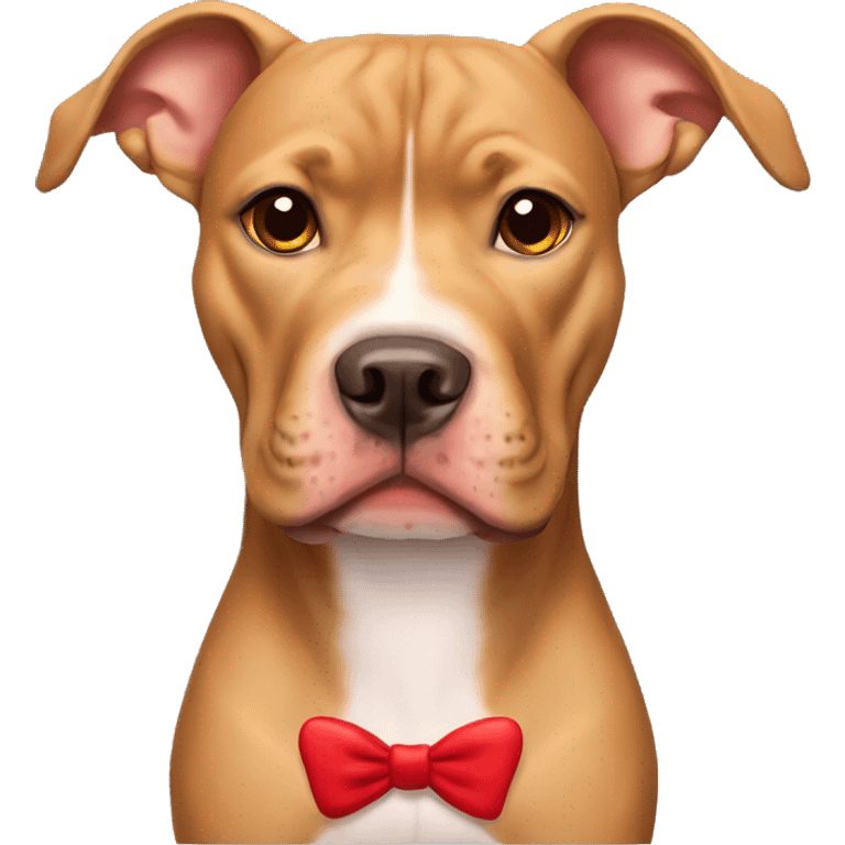 Light brown pitbull with ears cut and red bows emoji